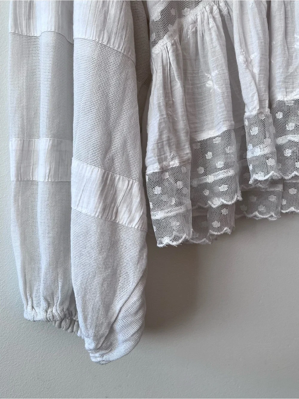 Free People Nostalgic Feels Blouse Embroidered Lace White Size M EUC